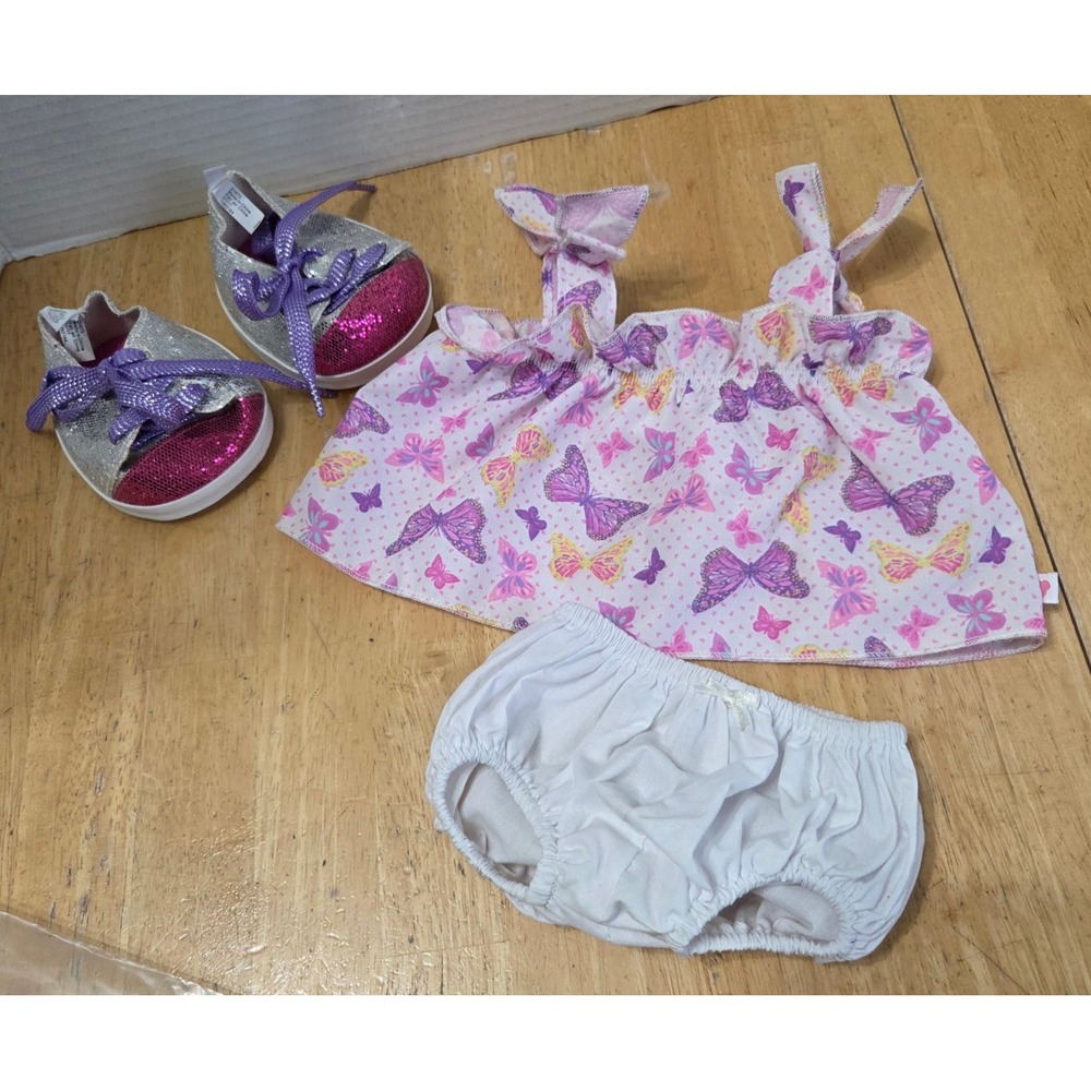Build A Bear Clothing Lot 4 pc Outfit Butterfly Top Bloomers Glitter Shoes